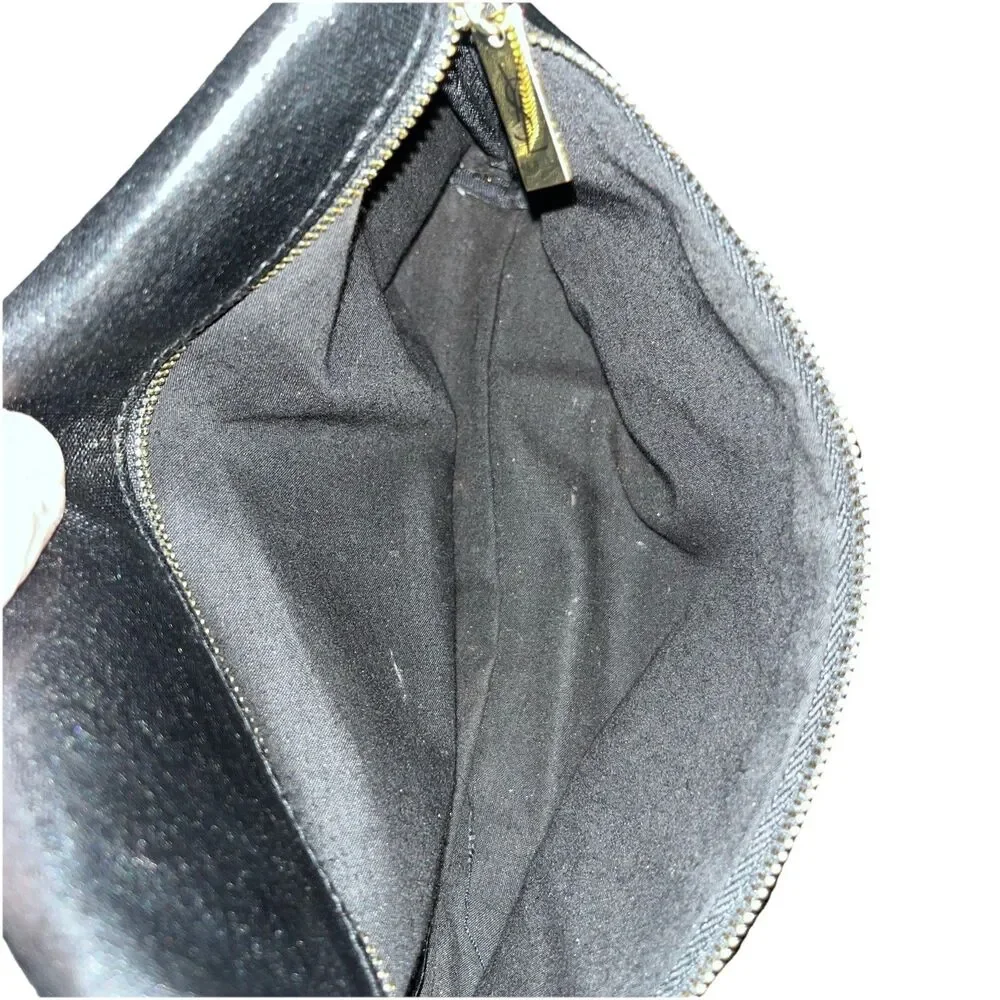 YSL Beauté Black Patent Faux Leather Makeup Bag Asymmetrical Zip Cosmetic Case